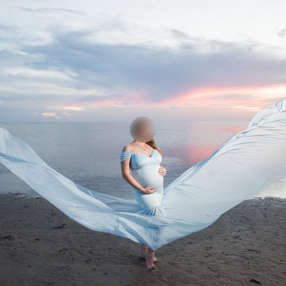 Baby Blue Maternity Off Shoulder Dramatic Train Dress baby shower or photoshoot - Picture 1 of 3